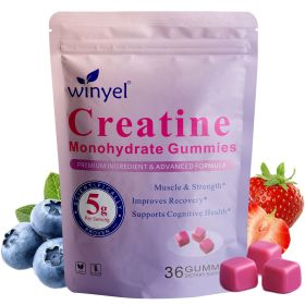 Creatine monohydrate gummies, 5 grams per serving, sugar-free creatine gummies, suitable for workouts, strength, cognitive health, and muscle support
