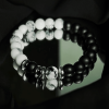 Men Bracelet, Black Onyx and White Howlite Beaded Stretch Bracelet 7.25  Unisex Natural Stone Jewelry with Spacer Accents