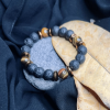 Black Lava & Tiger Eye Stone Bracelet  Men's Healing Energy Beaded Jewelry with Copper Spacer