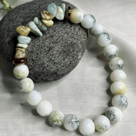 White Howlite & Amazonite Gemstone  7.25 Natural Stone Healing Jewelry for Women, Calming Crystal  Bracelet