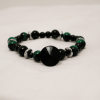 Bracelet Black Lava Stone and Green Tiger Eye Bracelet with Silver Spacers 7.25 Natural Stone Jewelry