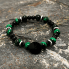 Bracelet Black Lava Stone and Green Tiger Eye Bracelet with Silver Spacers 7.25 Natural Stone Jewelry