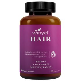 Hair growth vitamins containing 1,000 mcg ofbiotin, collagen, saw palmetto, and other naturalingredients to promote stronger, healthier hair,skin