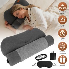 Heated Bed Pillow for Neck Pain, 55D Zero Pressure Memory Foam with 3 Heat Settings,Skin-Friendly Memory Foam Neck Support Pillow with Eye Mask