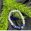 Bracelet White Stone Bead & Blue Stone Chip Bracelet  Handmade Natural Gemstone Jewelry for Healing, Balance & Style  7.25" (18.4 cm)