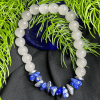 Bracelet White Stone Bead & Blue Stone Chip Bracelet  Handmade Natural Gemstone Jewelry for Healing, Balance & Style  7.25" (18.4 cm)