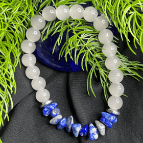 Bracelet White Stone Bead & Blue Stone Chip Bracelet  Handmade Natural Gemstone Jewelry for Healing, Balance & Style  7.25" (18.4 cm)