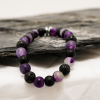 Bracelet Black Onyx, Lava Stone, and Purple Gemstone Beaded Bracelet  7.25  Natural Stone Energy Jewelry