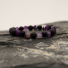 Bracelet Black Onyx, Lava Stone, and Purple Gemstone Beaded Bracelet  7.25  Natural Stone Energy Jewelry