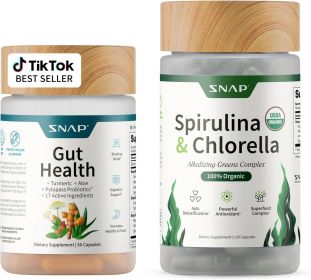 Snap Supplements Gut Health & Organic Spirulina Chlorella Bundleâ€“Probiotic + Digestive Enzymes + Greensâ€“Supports Digestion, Detox