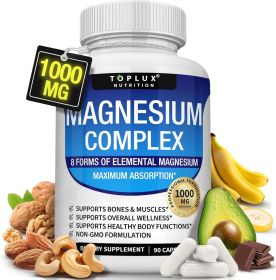 Magnesium Complex Supplement 8 Elemental 1000mg - Magnesium Glycinate, Citrate, Malate, Taurate, Chelated for Easy Absorption for Bones, Muscle