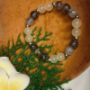Natural Agate Gemstone Beaded Bracelet  Gray, White & Cream Stone Beads with Silver Spacers  Unisex Stretch Bracelet (7.5 inch / 19 cm)