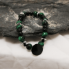 Bracelet Black Lava Stone and Green Tiger Eye Bracelet with Silver Spacers 7.25 Natural Stone Jewelry