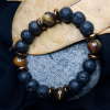 Black Lava & Tiger Eye Stone Bracelet  Men's Healing Energy Beaded Jewelry with Copper Spacer