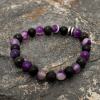 Bracelet Black Onyx, Lava Stone, and Purple Gemstone Beaded Bracelet  7.25  Natural Stone Energy Jewelry