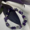 Purple Agate Chip Bracelet with Silver Spacers, Healing Stone Stretch Bracelet for Women, Bohemian Elegant Jewelry Gift