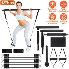 Pilates Bar Kit with 100LBS Resistance Bands Multifunctional Pilates Yoga Toning Bar Full Body Exercise Equipment Set (Specification: 100LB.)