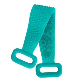 Silicone Back Scrubber Belt For Shower Exfoliating Foaming Body Wash Strap Brush Bristles Massage Dots W/ Adhesive Hook (Color: Green)