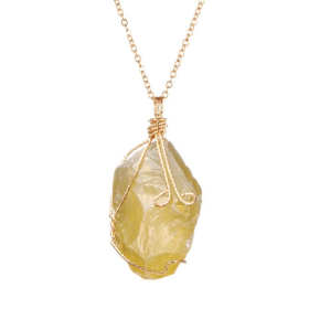 Natural Gemstone Necklace Chakra Stone Pendant Energy Healing Crystal with Chain (Color: Citrine)