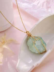 Natural Gemstone Necklace Chakra Stone Pendant Energy Healing Crystal with Chain (Color: Aventurine)