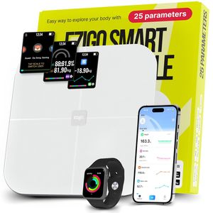 25 Metrics EziGo White Digital Bathroom Smart Scale with BMI, Body Fat, Muscle Mass, Bluetooth, Apple Health Compatible Scales 25 Metrics EziGo White Digital Bathroom Smart Scale with BMI, Body Fat, Muscle Mass, Bluetooth, Apple Health Compatible Scales