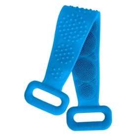Silicone Back Scrubber Belt For Shower Exfoliating Foaming Body Wash Strap Brush Bristles Massage Dots W/ Adhesive Hook (Color: Blue)