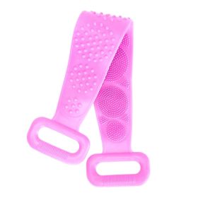 Silicone Back Scrubber Belt For Shower Exfoliating Foaming Body Wash Strap Brush Bristles Massage Dots W/ Adhesive Hook (Color: Purple)